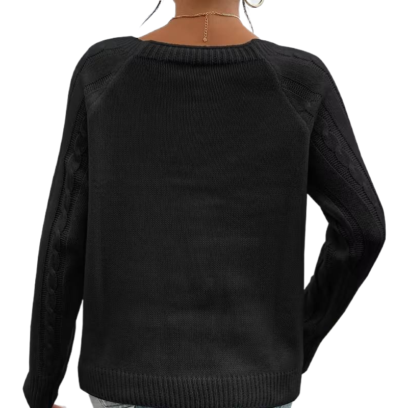 The Cozy Chic Cable Knit – Square Neck Lantern Sleeve Sweater (Rich Texture & Button Detail)