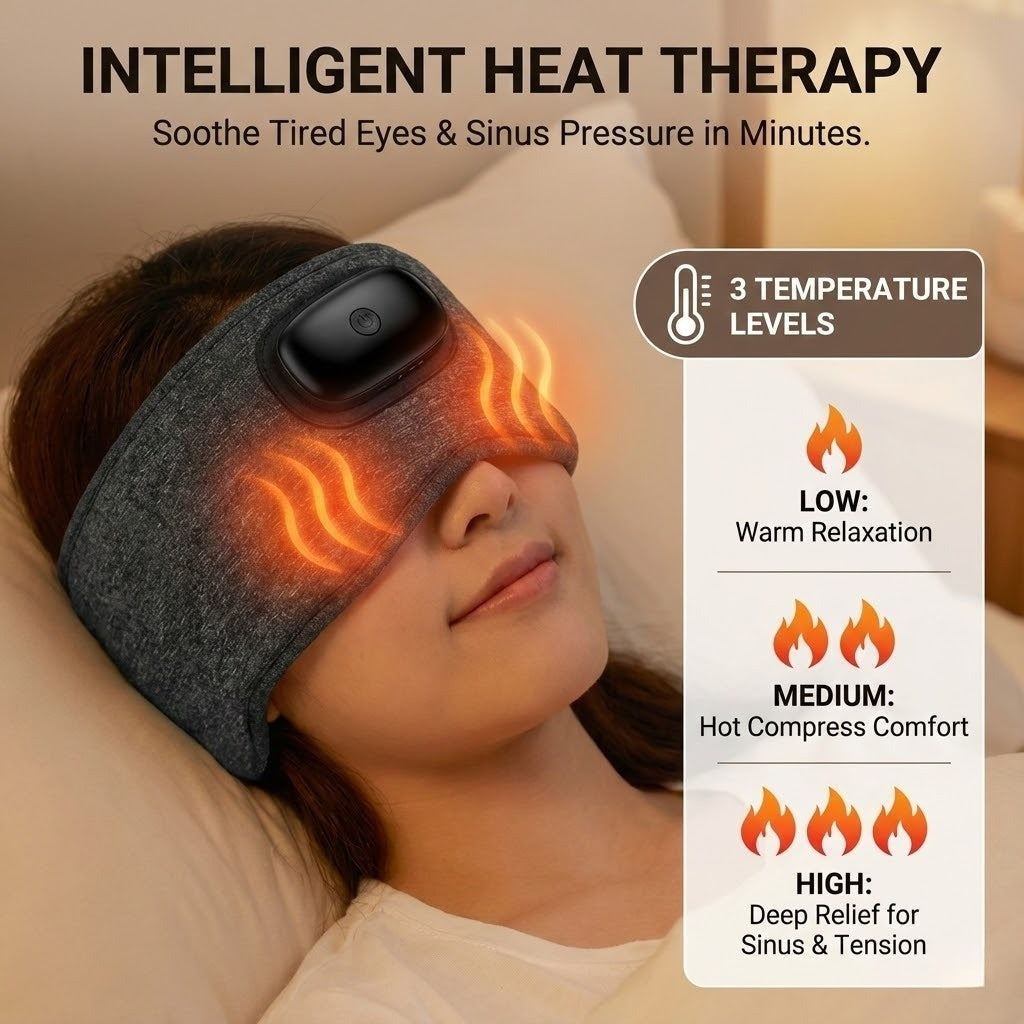 3-in-1 Heated Sleep Mask with Bluetooth Headphones - Wireless Blackout Eye Pad for Migraines, Dry Eyes & Insomnia (3 Heat Levels)