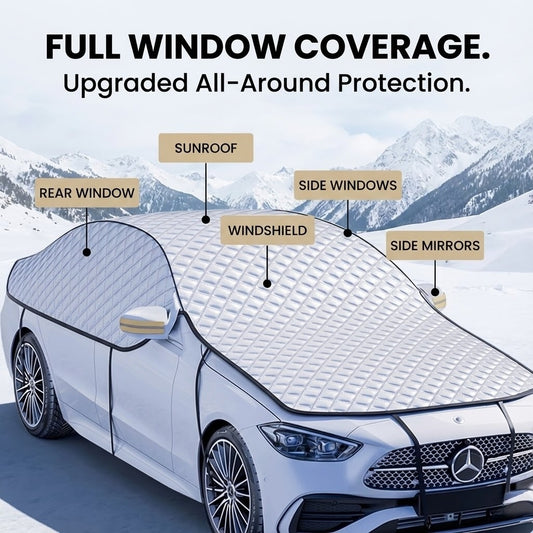 Premium Quilted Car Snow Cover - 360° Full Protection (Roof, Sides, Windshield) - Heavy Duty Winter Shield