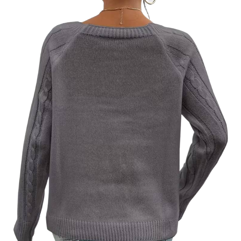 The Cozy Chic Cable Knit – Square Neck Lantern Sleeve Sweater (Rich Texture & Button Detail)