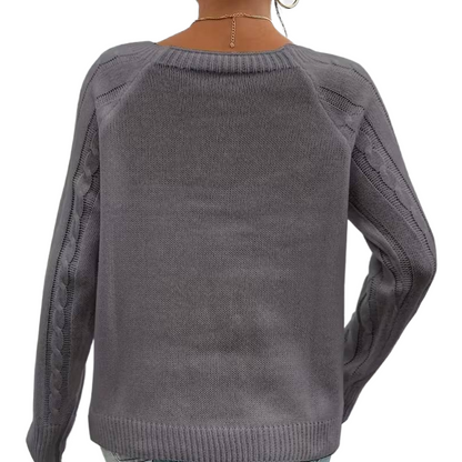 The Cozy Chic Cable Knit – Square Neck Lantern Sleeve Sweater (Rich Texture & Button Detail)