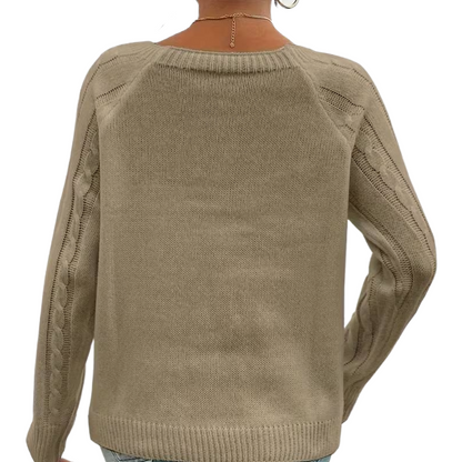 The Cozy Chic Cable Knit – Square Neck Lantern Sleeve Sweater (Rich Texture & Button Detail)