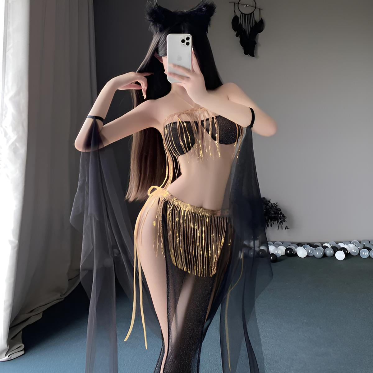 Golden Goddess Fringe Lingerie Set