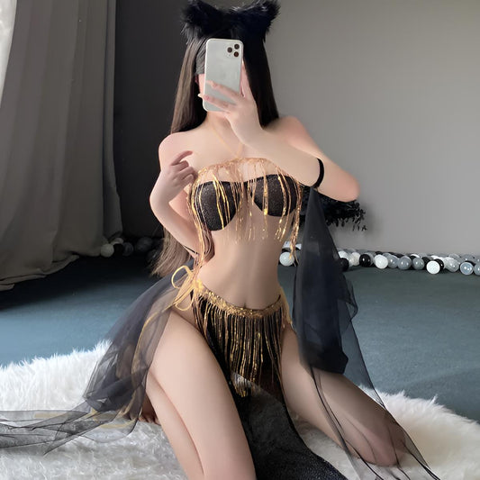 Golden Goddess Fringe Lingerie Set