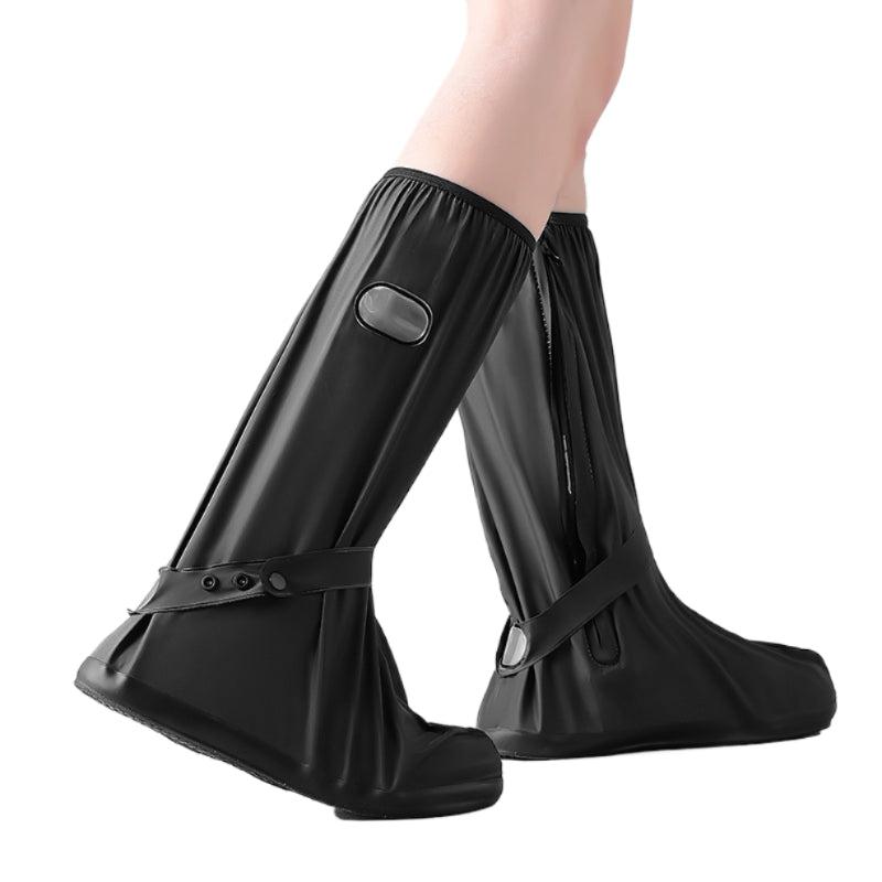 Rugged High-Top Waterproof Shoe Covers - Heavy Duty Reusable Rain Boot Protectors with Non-Slip Sole & Reflective Strip