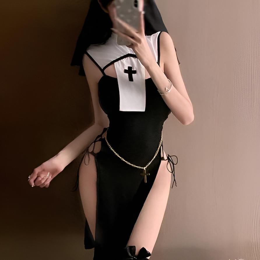 Nun-Inspired High Slit Lingerie Costume