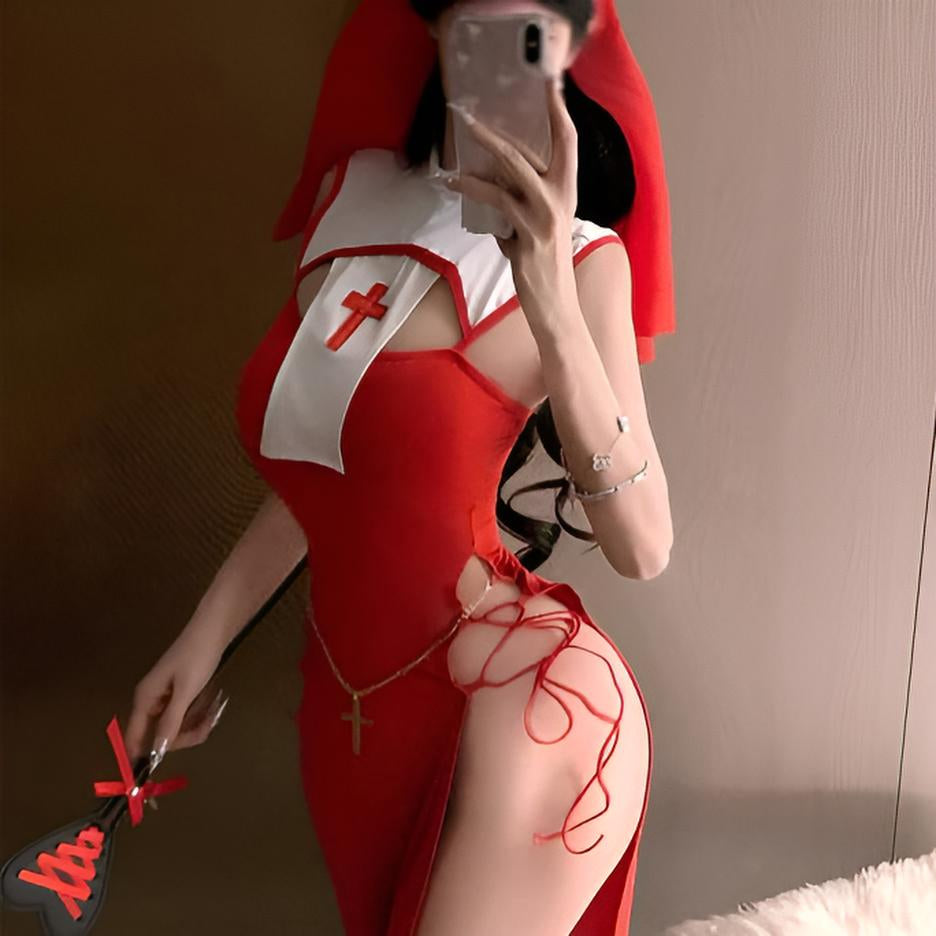 Nun-Inspired High Slit Lingerie Costume
