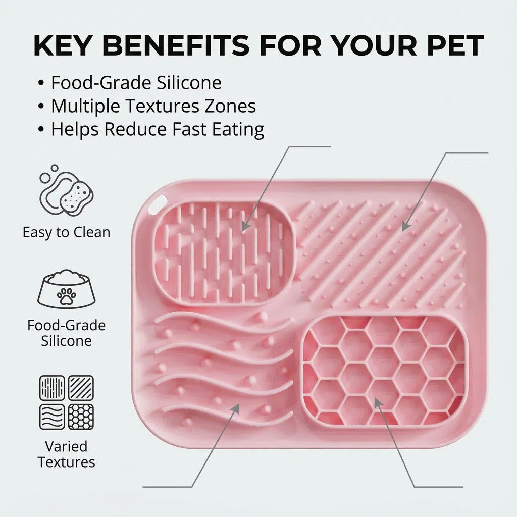 4-Zone Calming Lick Mat for Dogs & Cats – Anxiety Relief Slow Feeder Pad (Food-Grade Silicone)