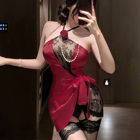 Midnight Florals Scalloped Lace Teddy Bodysuit