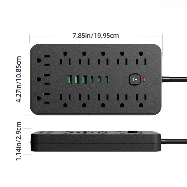 19-in-1 Power Strip Tower – 13 AC Outlets + 6 USB Ports (3 USB-C) – Ultra-Thin Flat Plug Desktop Charging Station