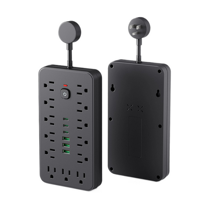 19-in-1 Power Strip Tower – 13 AC Outlets + 6 USB Ports (3 USB-C) – Ultra-Thin Flat Plug Desktop Charging Station