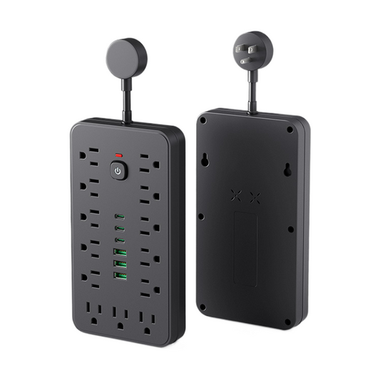 19-in-1 Power Strip Tower – 13 AC Outlets + 6 USB Ports (3 USB-C) – Ultra-Thin Flat Plug Desktop Charging Station