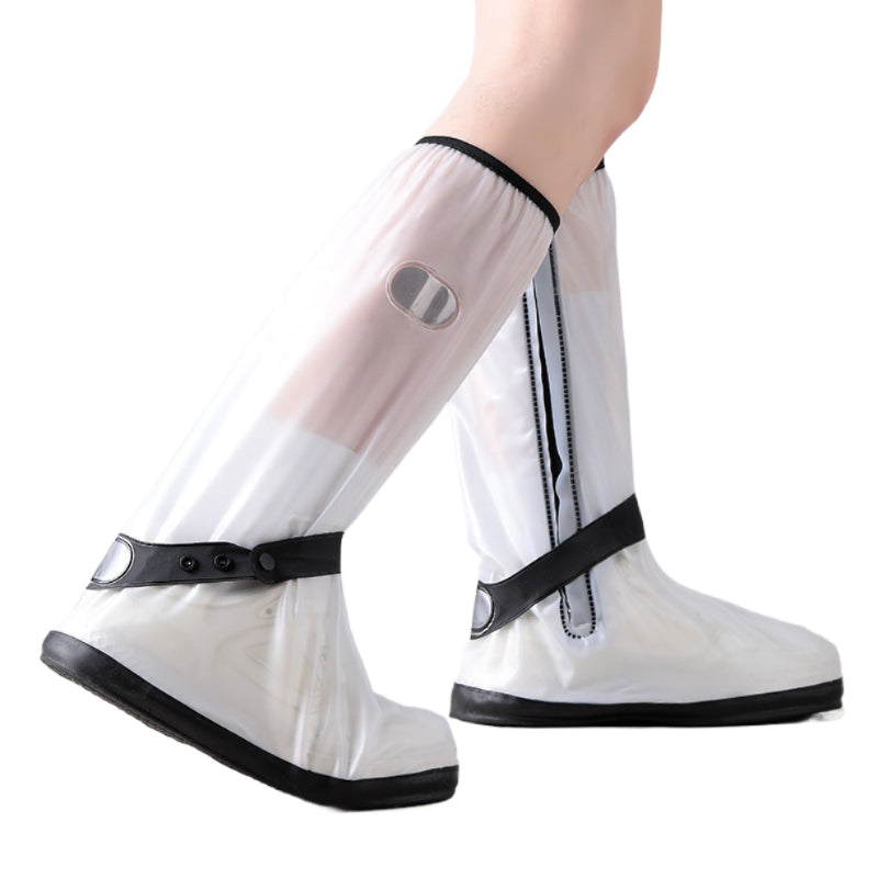 Rugged High-Top Waterproof Shoe Covers - Heavy Duty Reusable Rain Boot Protectors with Non-Slip Sole & Reflective Strip