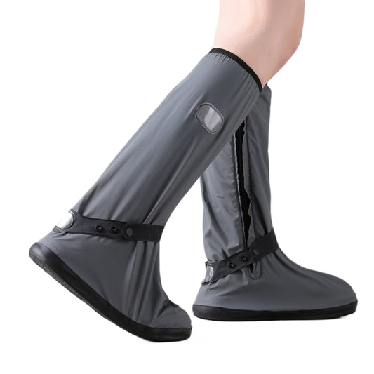Rugged High-Top Waterproof Shoe Covers - Heavy Duty Reusable Rain Boot Protectors with Non-Slip Sole & Reflective Strip