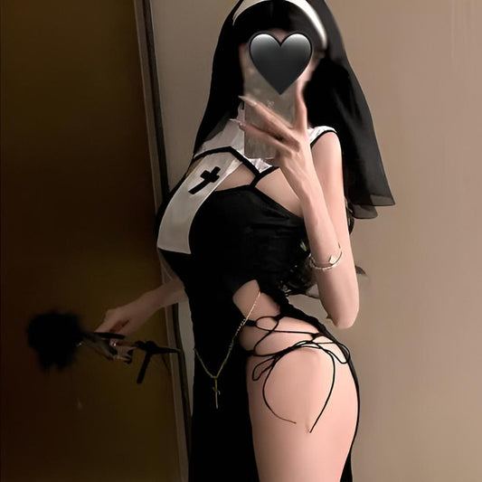 Nun-Inspired High Slit Lingerie Costume