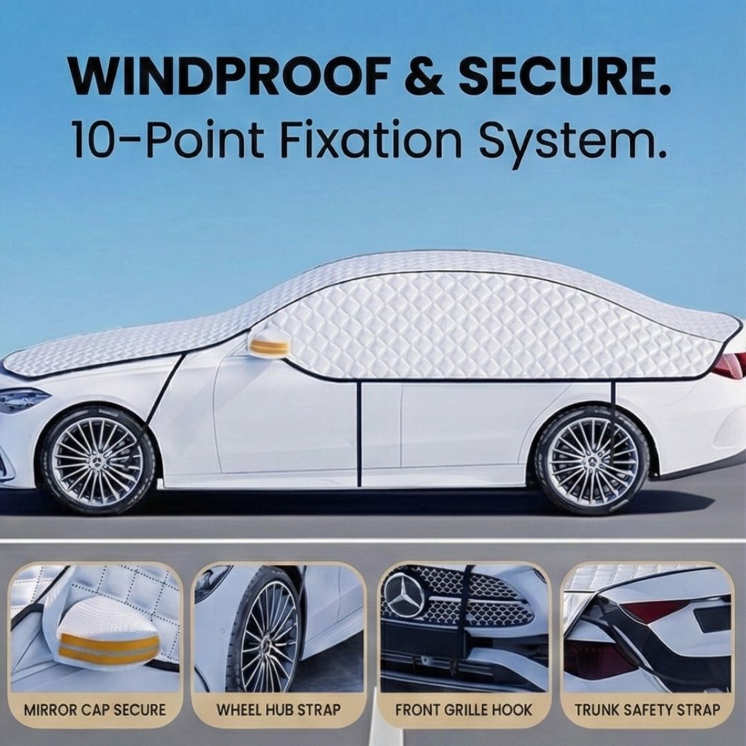 Premium Quilted Car Snow Cover - 360° Full Protection (Roof, Sides, Windshield) - Heavy Duty Winter Shield