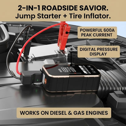 4-in-1 Car Jump Starter & Air Compressor - 8000mAh Portable Battery Booster - 150PSI Digital Tire Inflator (Gas & Diesel)