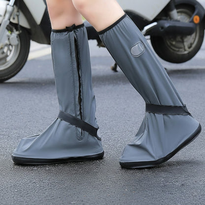 Rugged High-Top Waterproof Shoe Covers - Heavy Duty Reusable Rain Boot Protectors with Non-Slip Sole & Reflective Strip
