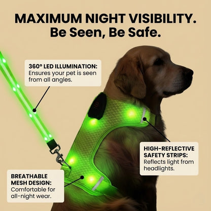Safety Glow LED Dog Harness - USB Rechargeable Reflective Vest - No-Pull Mesh Design (3 Flash Modes)