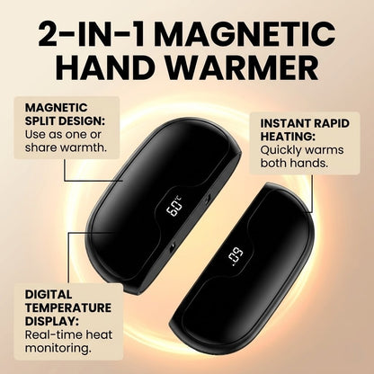 2-in-1 Magnetic Hand Warmer & Power Bank - 5000mAh Electric Heater - Split Design with Digital Display (Fast Charging)