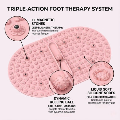 Soft Silicone Magnetic Acupressure Mat with Rolling Massage Ball - Pain-Free Reflexology Pad for Plantar Fasciitis, Slow Jogging & Foot Relief (Anti-Slip)