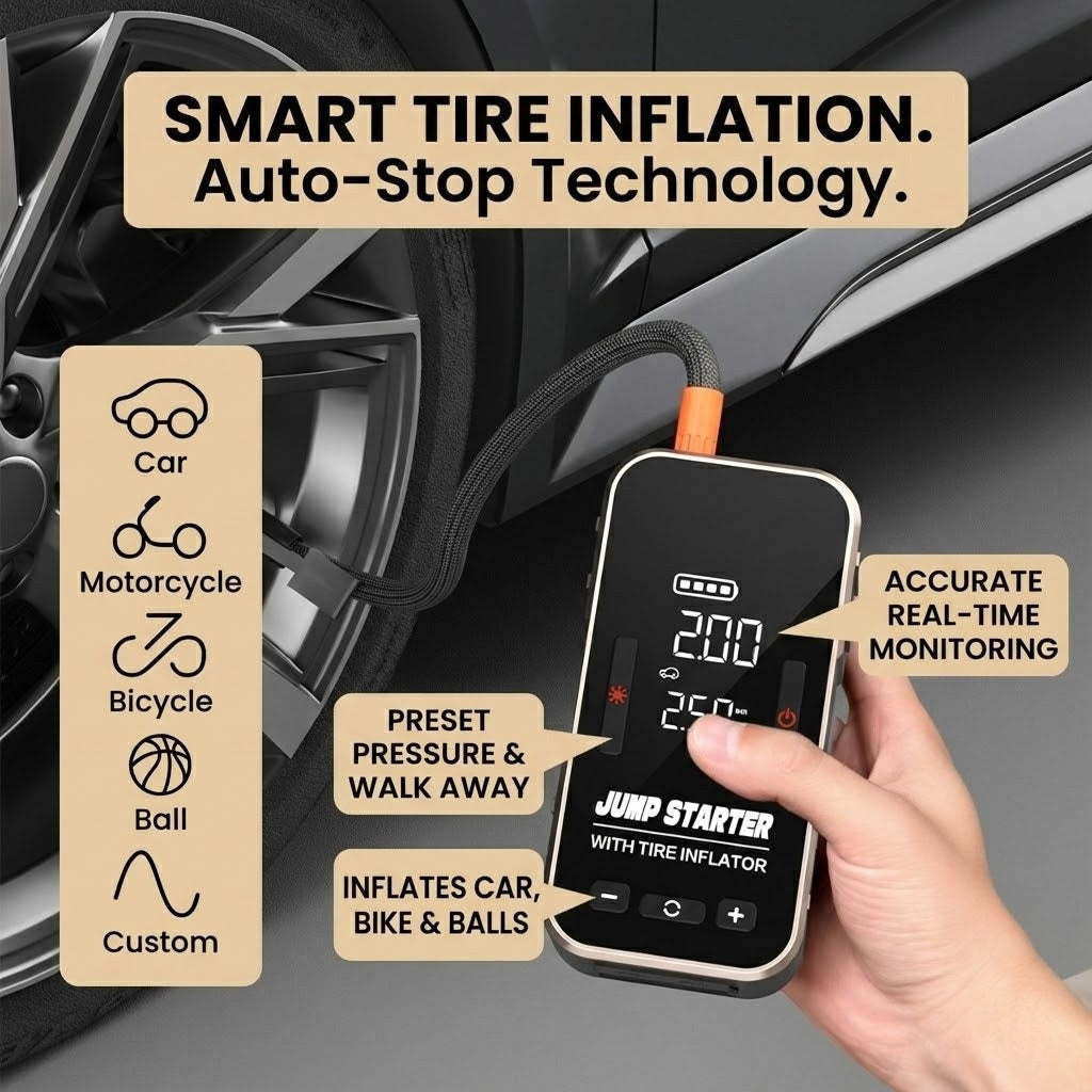 4-in-1 Car Jump Starter & Air Compressor - 8000mAh Portable Battery Booster - 150PSI Digital Tire Inflator (Gas & Diesel)