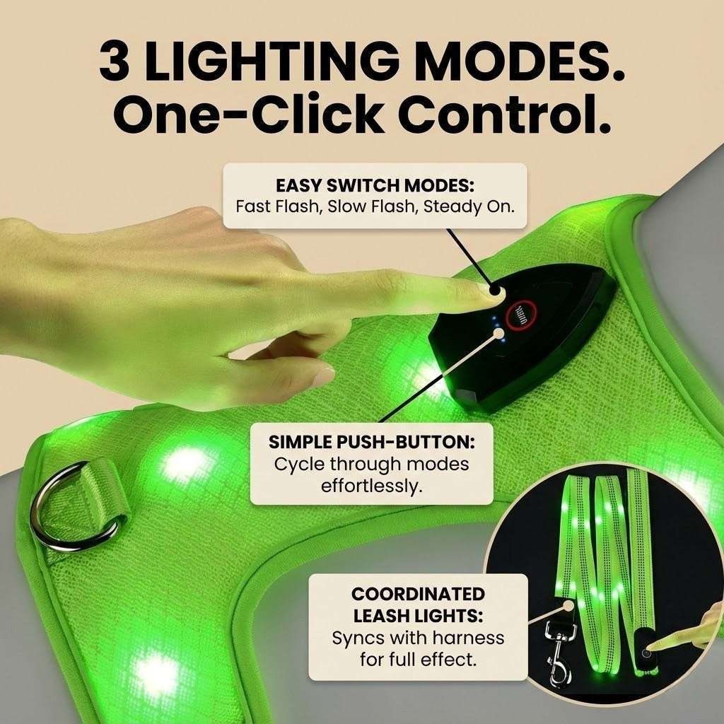 Safety Glow LED Dog Harness - USB Rechargeable Reflective Vest - No-Pull Mesh Design (3 Flash Modes)