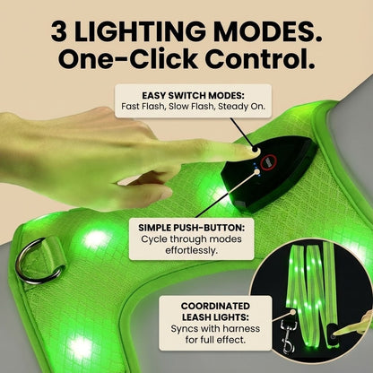 Safety Glow LED Dog Harness - USB Rechargeable Reflective Vest - No-Pull Mesh Design (3 Flash Modes)
