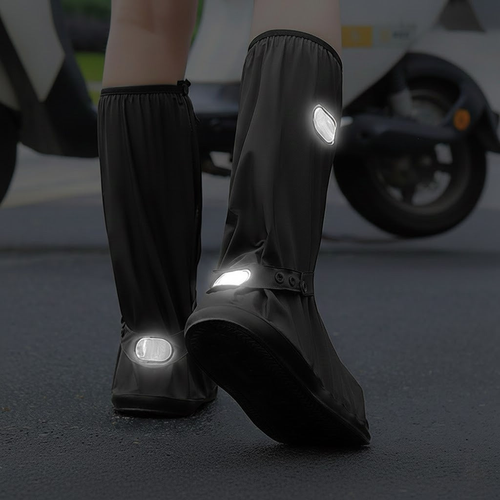 Rugged High-Top Waterproof Shoe Covers - Heavy Duty Reusable Rain Boot Protectors with Non-Slip Sole & Reflective Strip