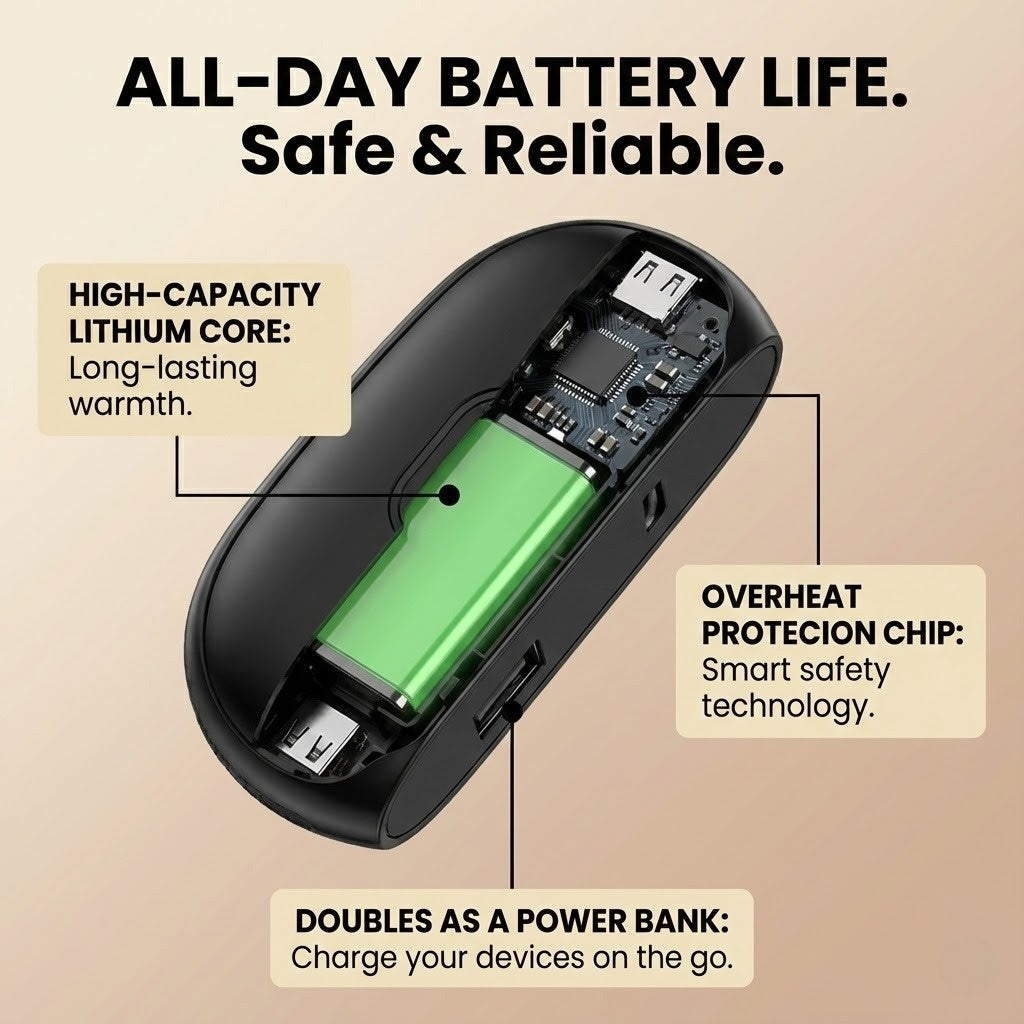 2-in-1 Magnetic Hand Warmer & Power Bank - 5000mAh Electric Heater - Split Design with Digital Display (Fast Charging)