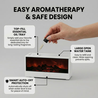 Electric Fireplace Flame Diffuser & Humidifier - Realistic Mist Fire with Remote Control & 7-Color Atmosphere Light (Aromatherapy Ready)