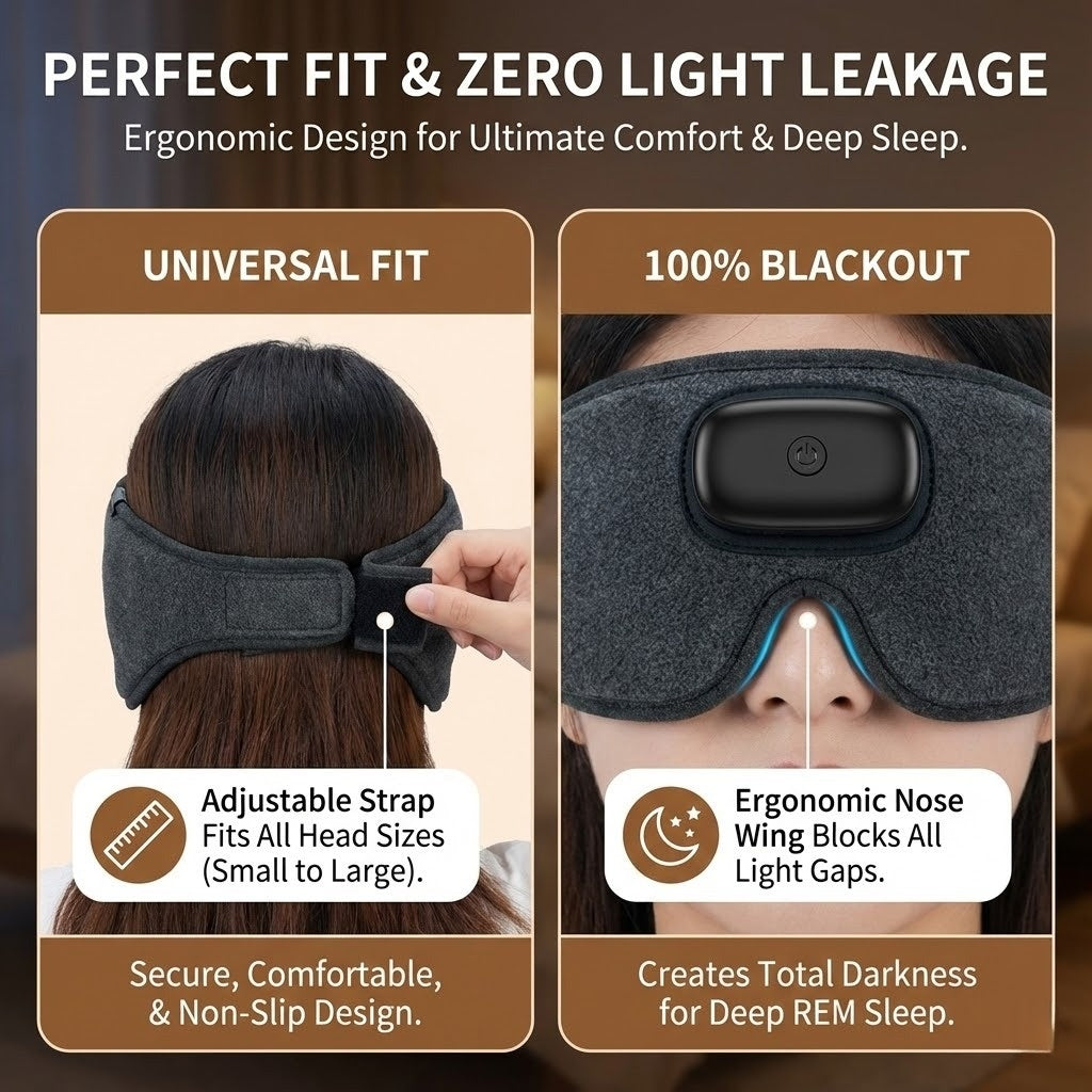 3-in-1 Heated Sleep Mask with Bluetooth Headphones - Wireless Blackout Eye Pad for Migraines, Dry Eyes & Insomnia (3 Heat Levels)