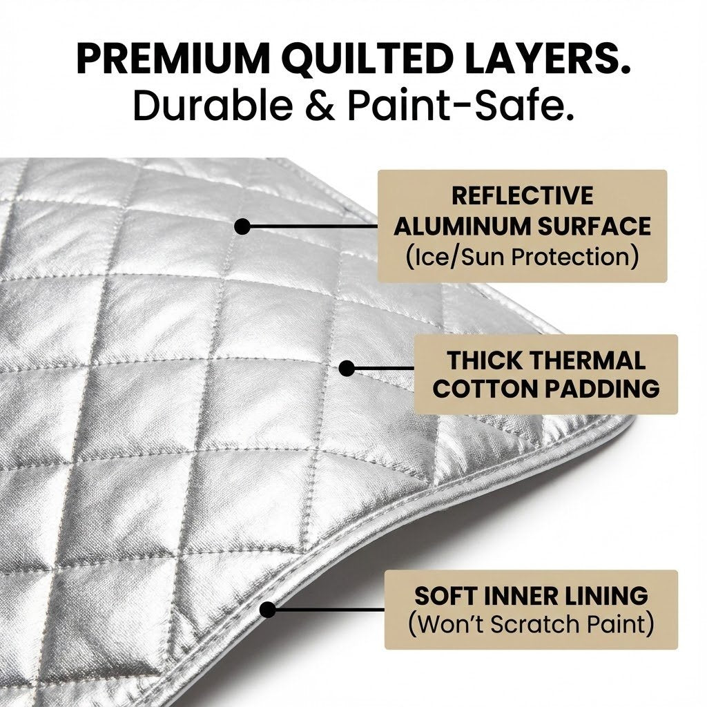 Premium Quilted Car Snow Cover - 360° Full Protection (Roof, Sides, Windshield) - Heavy Duty Winter Shield