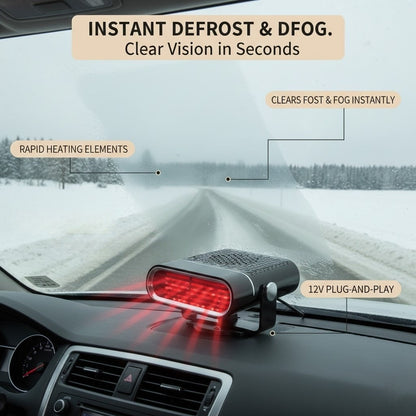 2-in-1 Portable Car Heater & Defroster - 12V Fast Heating Windshield Defogger - 360° Rotating Dashboard Fan (Heat & Cool)