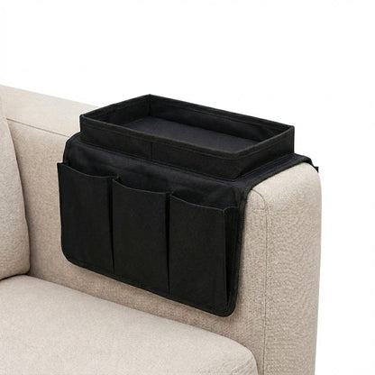 Sofa Armrest Organizer with Cup Holder Tray - Couch Caddy with 3 Remote Pockets & Large Tablet Holder (Durable Oxford Cloth)