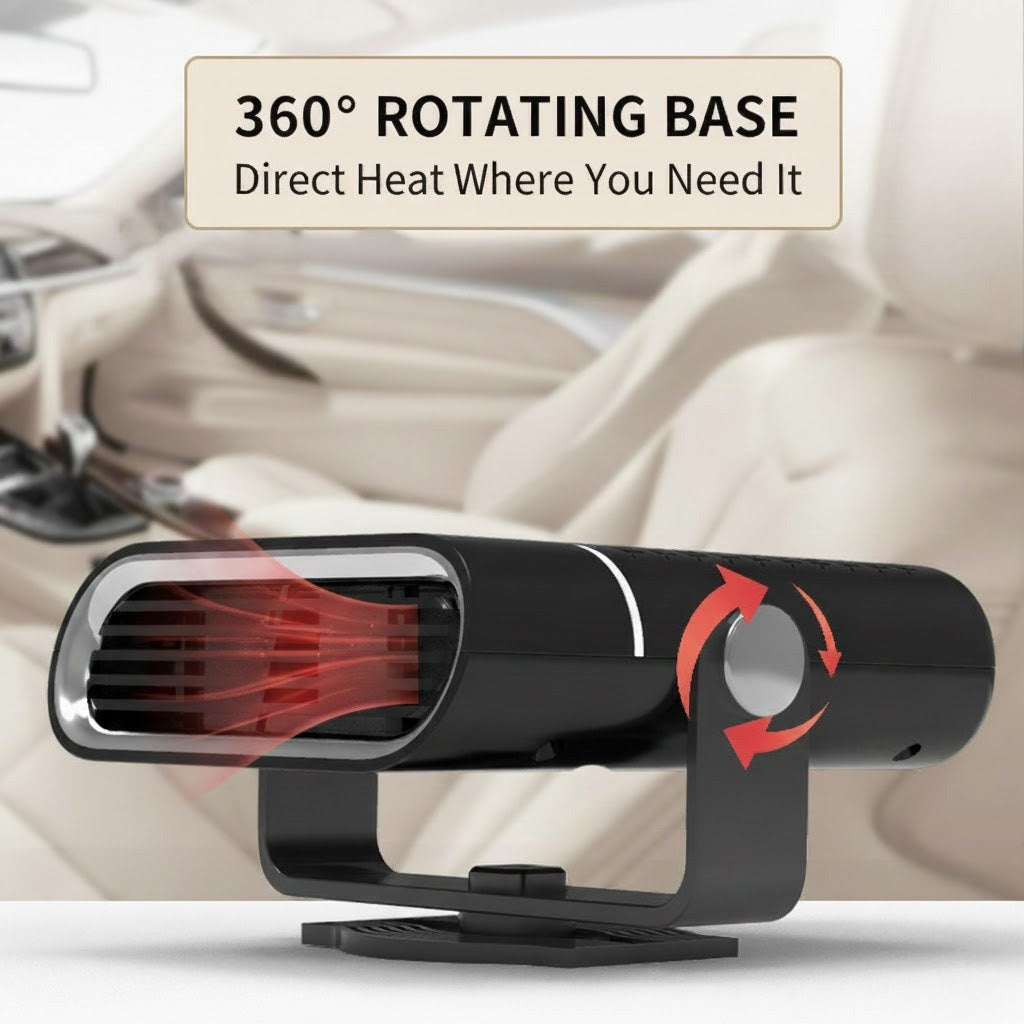 2-in-1 Portable Car Heater & Defroster - 12V Fast Heating Windshield Defogger - 360° Rotating Dashboard Fan (Heat & Cool)