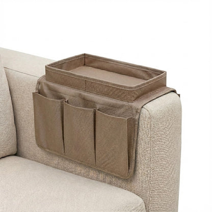 Sofa Armrest Organizer with Cup Holder Tray - Couch Caddy with 3 Remote Pockets & Large Tablet Holder (Durable Oxford Cloth)